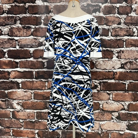 Anne Klein Dress Womens Large Blue Line Pattern Short Sleeve A-Line Midi - Picture 10 of 16